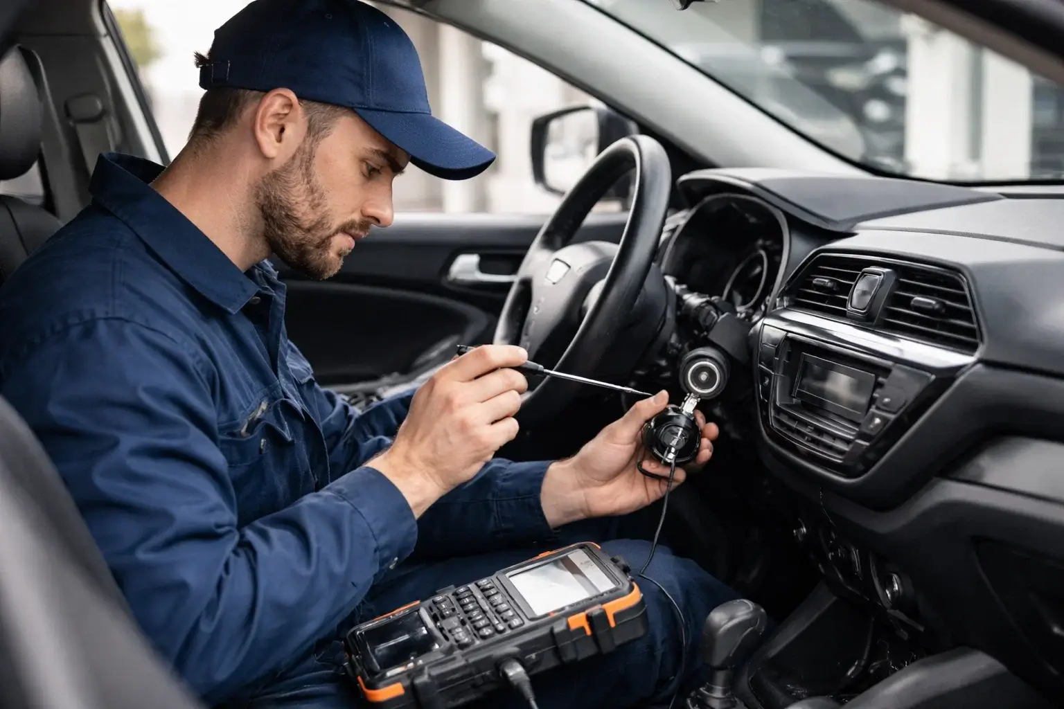 Automotive locksmith repairing a car ignition system in Atlanta GA