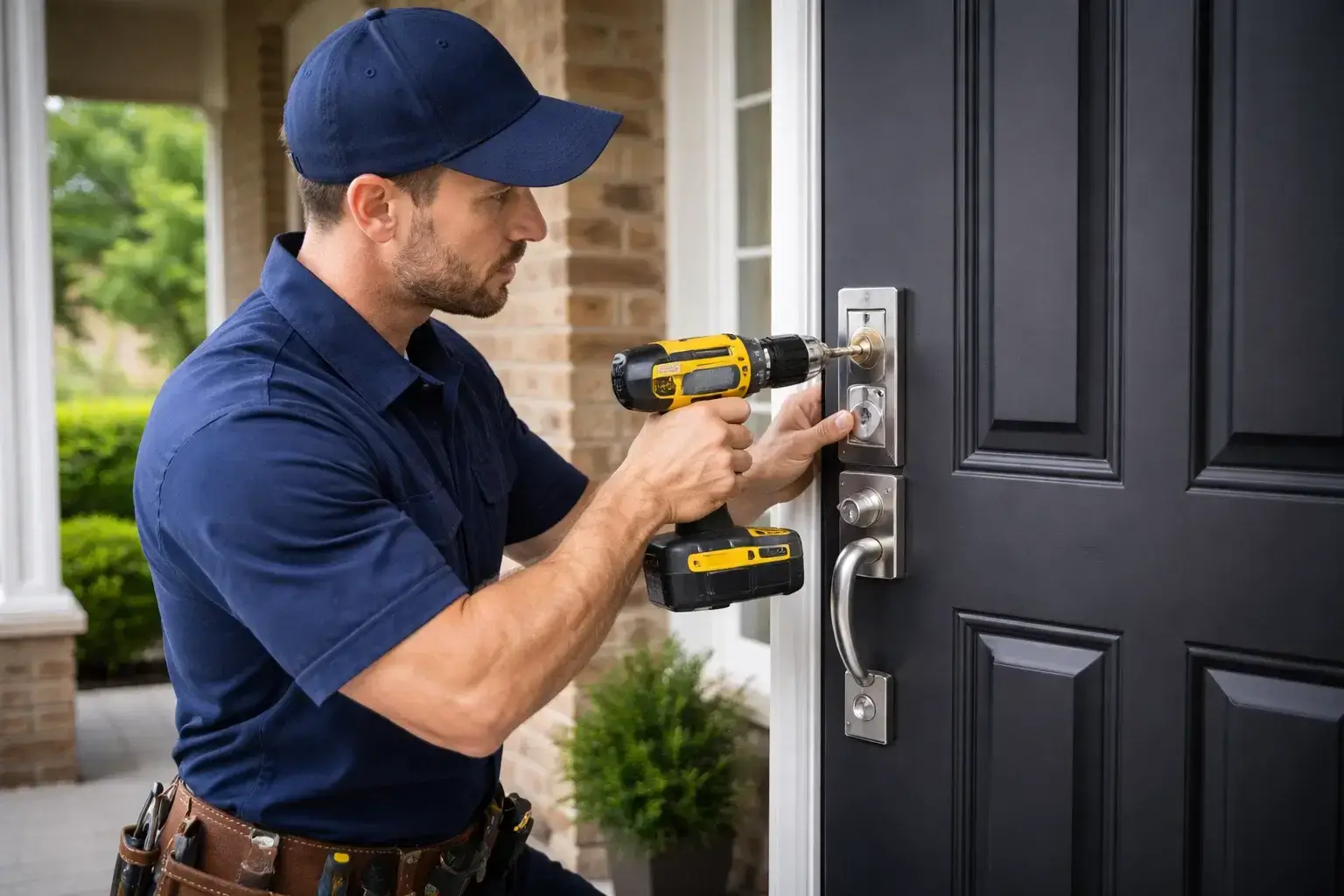 Residential locksmith installing a secure door lock for a home in Atlanta GA