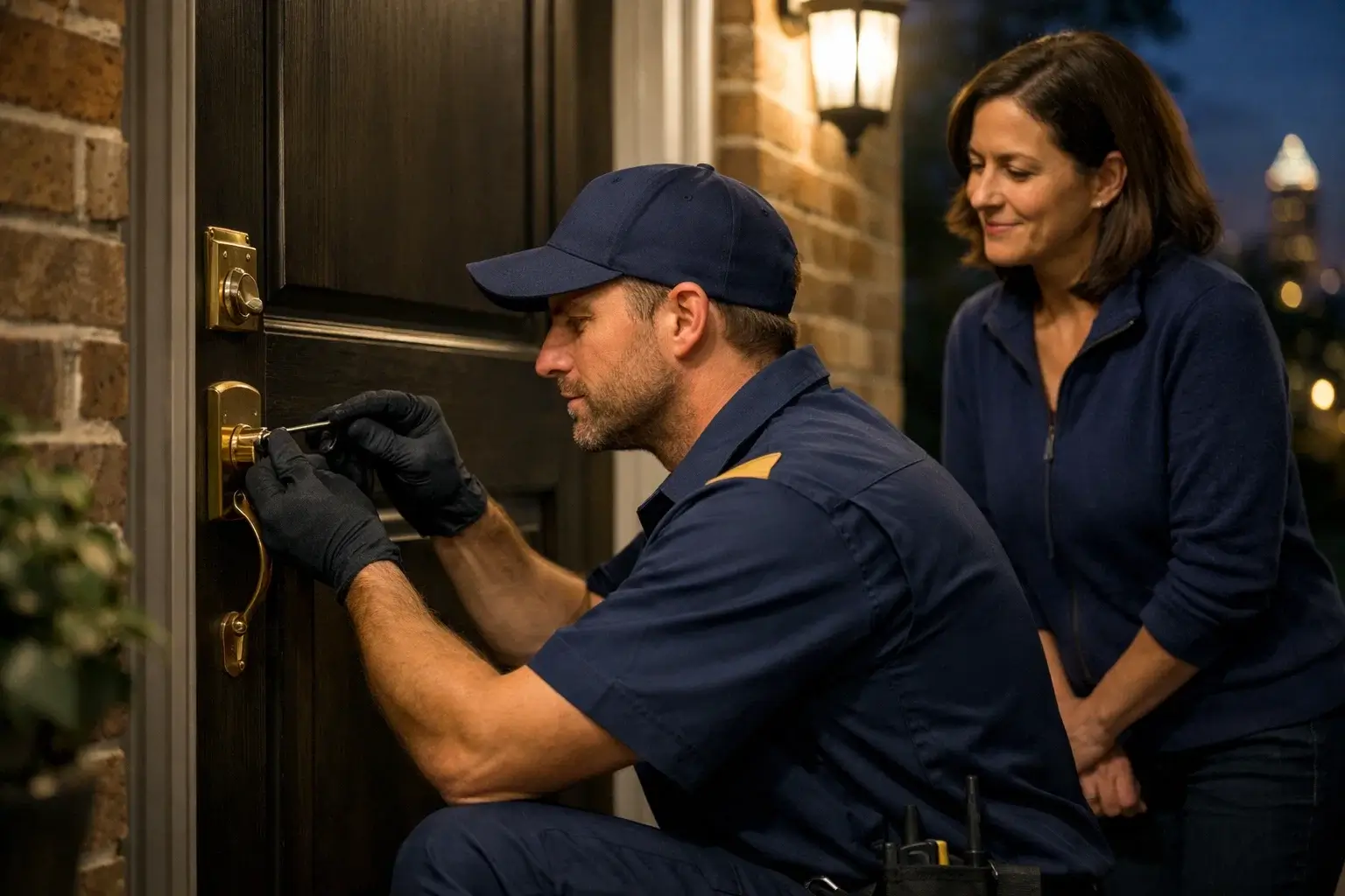 Emergency residential locksmith unlocking a home door safely in Atlanta GA